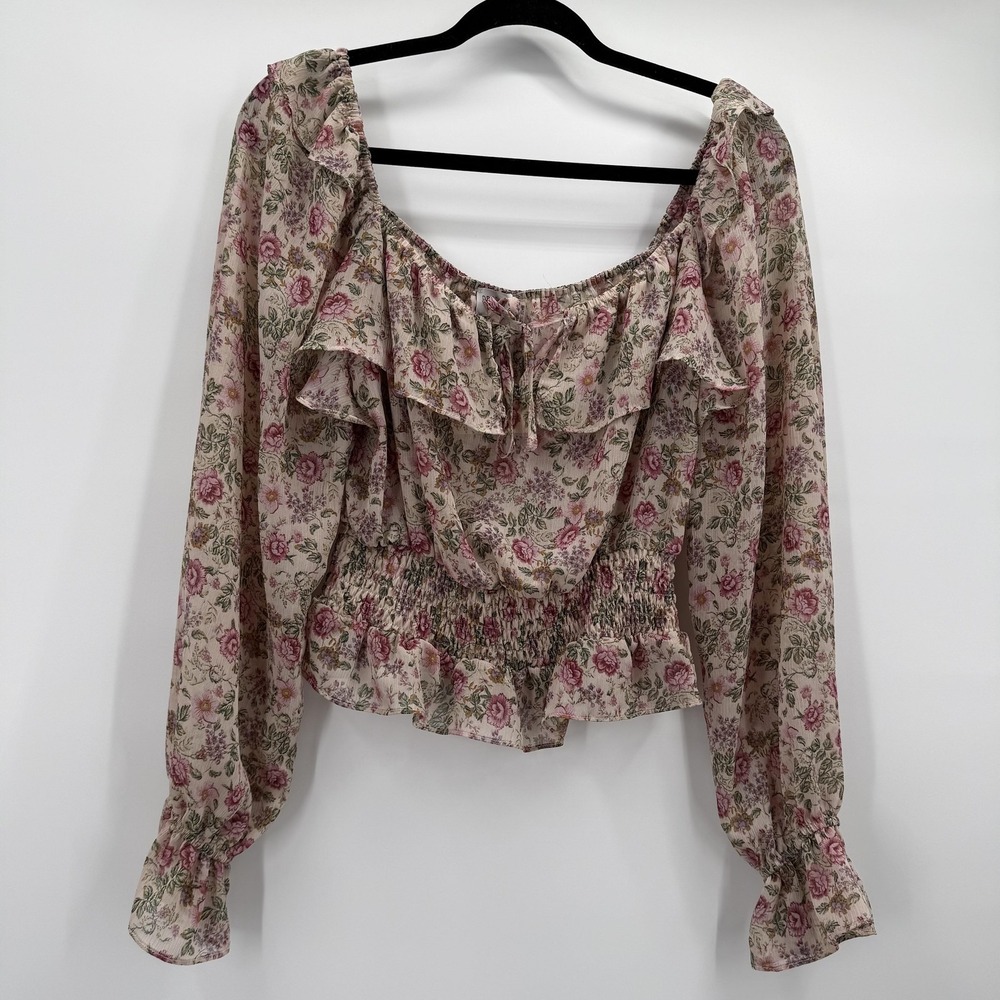 Dress Forum Blouse Womens Small Pink Floral‎ Off Shoulder Ruffle Peplum Top